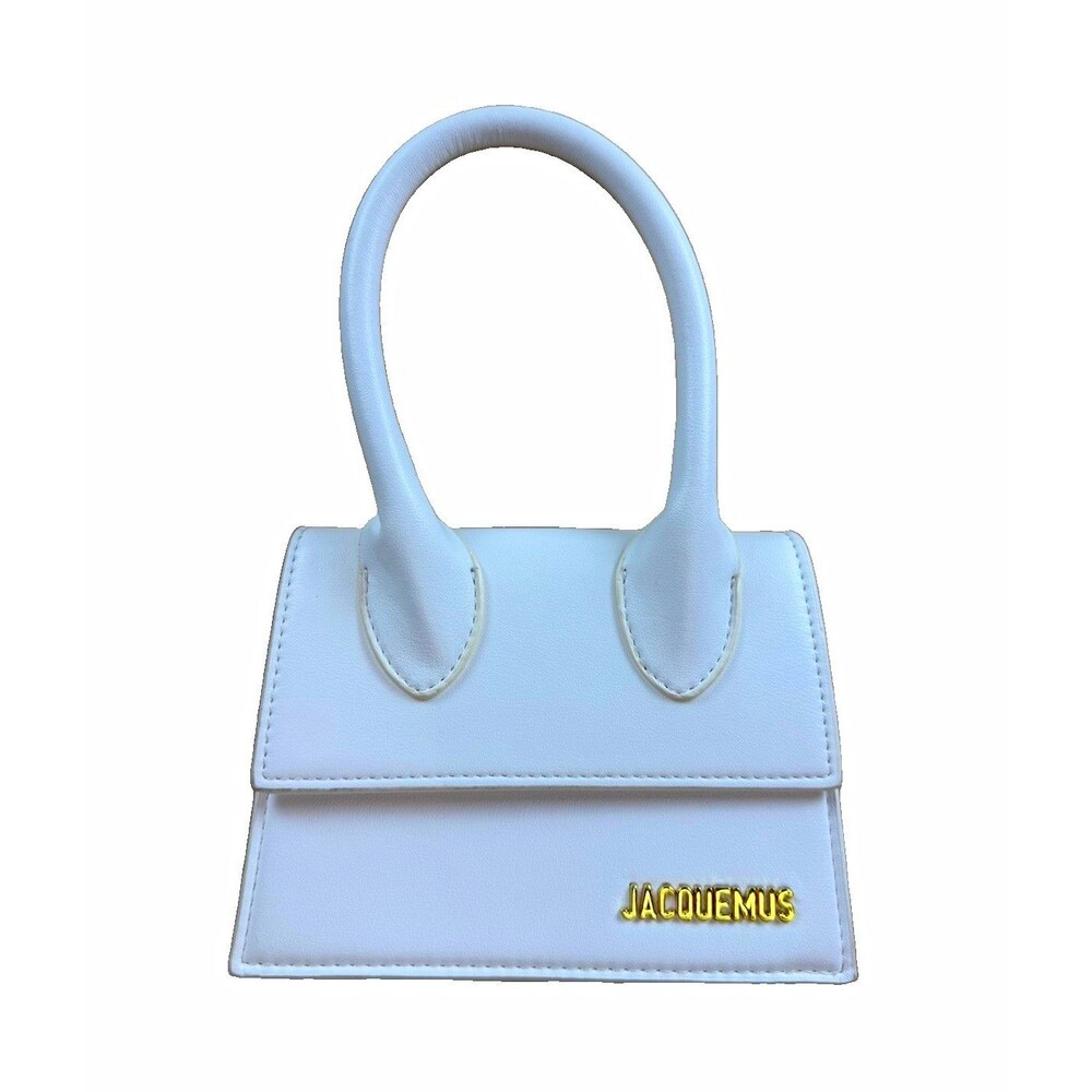 Jacquemus White Mini Leather Top Handle Handbag Gold Logo Magnetic Closure